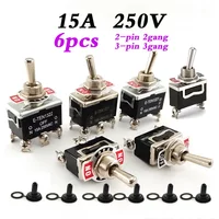 6Pcs Heavy Duty Car Boat Rocker Toggle Switch 15A 250V 2 3 Pin 2 3 Gang SPST ON/OFF Rocker Switches with Boot Spst Rocker Switch