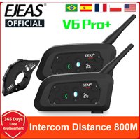 EJEAS V6 PRO+/PLUS Motorcycle Helmet Bluetooth Walkie Talkie 6 Rider Distance 800 Meters Waterproof IP67