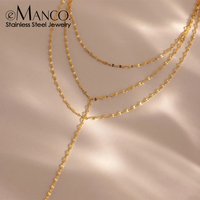 eManco Stainless Steel Minimalist Style Water wave Chain Multi Layer Lariat Necklace Fashion Women's Jewelry Wholesale