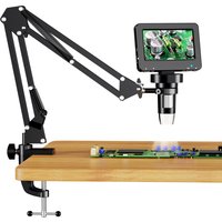 Flexible Arm Stand Digital Microscope with 4.3inch , Coin Microscope with 8 Lights,PC View, Tools for PCB Repair/Plants/Coins