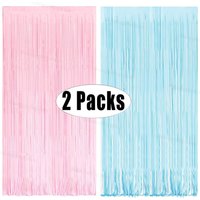 2Packs Pink Blue Foil Fringe Curtain Backdrop Macaron Tinsel Curtains Gender Reveal Birthday Party Backdrop Photo Booth Decor