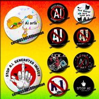 FOR STOP AI Against AI Support Human Art Emblem Round Pins Insignia Badge Cover Ornament 75mm Cosplay Brooch Button