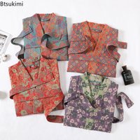Pure Cotton Double-layer Gauze Bathrobe Spring Summer Sleepwear Home Sleeping Robe Couple's Quick Drying Water Absorbing Yukata