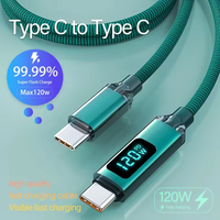 120W Digital Display USB Type C Fast Charging Wire Nylon Braided Dual USB-C Data Cable PD Quick Charge for IPhone 16 Pro Samsung
