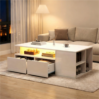 PINGGO High Gloss Coffee Table with Open Storage, Centre Table with 2 drawers, Sofa Side Table, Space-saving End Table