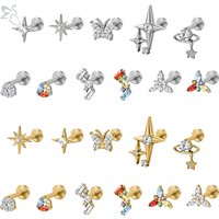 ZS 1PC 16G G23 Titanium Lip Stud Zircon Lip Piercings Screw Lip Ring Butterfly Star Shape Helix Cartilage Earring Body Jewelry