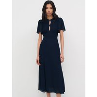 Reformation Waist-Cinching Dress Elegant French Style Short Sleeve A-Line Skirt Breathable Polyester Fabric Casual Wear
