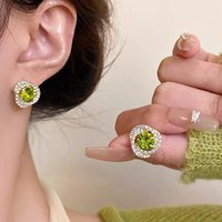 Delicate Cute Green Zircon Irregular Geometric Earrings For Women Fashion Rhinestone Stud Earring Casual Party Jewelry Girl Gift