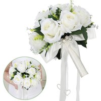 1 White Rose Wedding Bridal Bouquet, With "LOVE" Decor, For Weddings Valentine's Day gift Engagement Parties