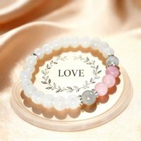 Pink Crystal Moonlight White Jade Strand Bracelet Spiritual Protection Positive Energy New Beginnings Stress Relief Calming Jewe
