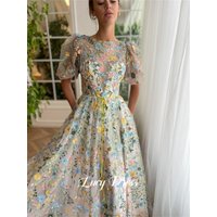 Lucy Line A Floral Embroidery Fabric Coming of Age Dress Graduation Gown Prom Dresses Women's Elegant Clothes Formal Customized