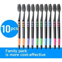 10 Pieces Packed Soft Bristle Bamboo Charcoal Black Hair Ultra-Fine Beauty Toothbrush Couple Suit Oral Cleaning Tools