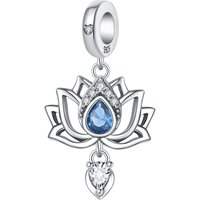 MISEFF S925 Sterling Silver Charm Blue Flower Openwork Lotus Pendant For Bracelet DIY Jewelry Making Women Gift