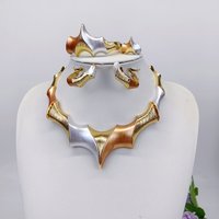 ESALE Dubai Gold Jewelry Set 18k Gold Plated Arabic Elegant Geometric Necklace Bracelet Earrings Nigeria Women Wedding Jewelrys