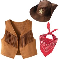 Kids Western Cowboy Costume Vest Toddler Pink Cowgirl Cosplay Waistcoat Boys Purim Carnival Party Dress Up Sleeveless Fringe Top