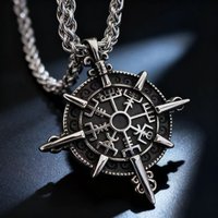 HNSP 316L Stainless Steel Viking Rune Compass Pendant Chain Necklace For Men Jewelry Vintage Accessories