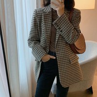 Korean Version Retro Classic Plaid Business Interview Suit Ladies Work Office Ladies Long Sleeve Fashion Blazer Women 2025 New