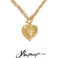 Yhpup Stainless Steel Metal Heart Love Pendant Necklace High Quality Toggle-Clasps Chain Trendy Charming Jewelry for Women