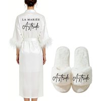 Personalized Name and Date Robe Elegant Bride Bridesmaid Feather Bathrobe Birthday Party Gown Add Any Text Robes