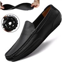 Mocassins en cuir véritable pour hommes, chaussures décontractées, mocassins souples, chaussures de conduite noires respirantes à enfiler, marque de luxe, grande taille, ino -47