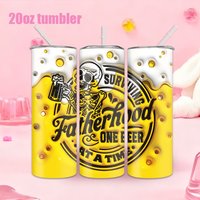1pc 20oz straw water bottle, insulated stainless steel water cup with skull and beer design, Father's Day motif.