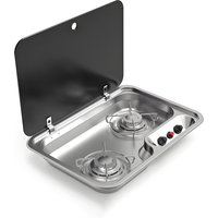 RV 2 Burners Gas Stove Sink with Cover Stainless Steel Piezoelectric Ceramic Ignition Gas Cooktop for Motorhome Camper Marine