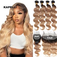 Bundles Hair Extensions 100% Remy Hair Honey Blonde Bundles with Closure Body Wave Human Hair Bundles With Frontal 4x4 13x4