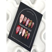 Handmade False Nails With Gold Beads 10pcs 3D Flowers Decor Almond French Almond Press On Nail Blush Retro Red Long Fake Nails
