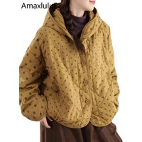 Amax LuluE Bohemia Winter Coats Womens Fashion Dot Padded Jackets Ladies Hooded Casual Oversized Warm Parkas Classic Outerwear