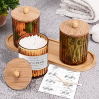 2/3PCS Amber Bathroom Jars with Tray Vanity Office Use Storage Jar Cotton Balls,Clips,Sponges,Floss Pick Apothecary Jars