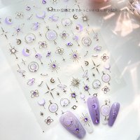 TSZS 3D Cool Silver Star Heart Nail Art Stickers INS Purple Star Moon Nail Decals Kawaii Nail Sticker