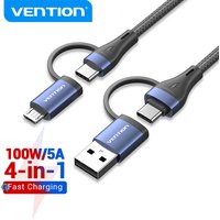 Vention 4 In 1 USB C 100W PD Type C To USB C Fast Charging Cable Usb A to Micro USB For POCO Xiaomi Samsung Mobile Phone Cable