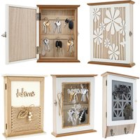 Wood Key Box Decorative Vintage Key Storage Cabinet with Hanging Hooks Wall Mounted Key Holder for Home Entrance Living Room
