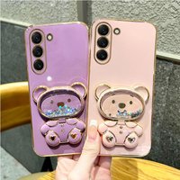 Quicksand Mirror Bear Phone Holder Case On For Samsung Galaxy S23 S21 S20 S22 S10 Note 10 20 Plus Ultra S20 Fe S 21 Stand Cover