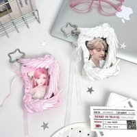 Pearl Angel Wing Rose 3D Printed Card Sleeve Charm, Hollow Photo Protector Case, Fits 3-Inch K-pop Photocards Bag Decor Storage