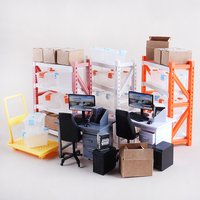 1:12 Dollhouse Miniature Office Warehouse Set Simulation Container Storage Box Micro Computer Desk Trolley Model Accessories Toy