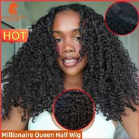 Glueless Wigs Bohemian Curly Half Wigs Millionaire Queen 100% Human Hair Seamless Clips Half Wigs Wear and Go Beginner Friendly