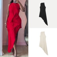 Fashionable Casual Long Backless Asymmetrical Hem Dress Women's Summer 2026 New Arrival High Waist Knitted Gown for Ladies