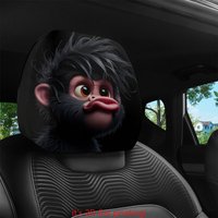 2Pcs 100% Cool Black Fur Monkey Print Car Headrest Covers High Elastic Universal Easy Install Funny Animal Decor Personalized