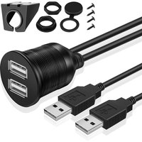 2 Ports Dual USB Male to Female Panel Flush Mount Extension Cable Car Boat Motorcycle Dashboard Waterproof 2.0/3.0 1M Data Cord