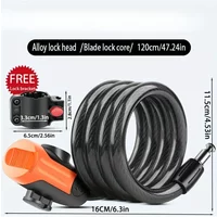 AliExpress Mountain Bike Key Lock, Anti-theft Motorcycle Electric Bike 47inch Wire Lock Fixed Chain Lock Bicycle Lock with Mounting Bracket