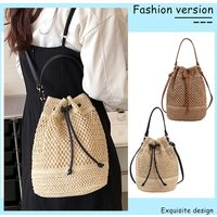 Summer Hand-Woven Handbag Drawstring Woven Messenger Bag Adjustable Strap Fashion Casual Portable Elegant for Weekend Vacation