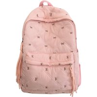 Preppy Style Embroidered Bow Backpack Bownot Embroidery Nylon Backpack Korean Style Portable Students School Bag