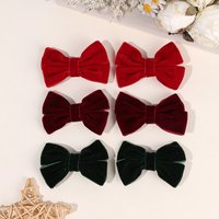 2/6Pcs Soft Solid Velvet Bow Hair Clips For Girls Sophisticated Vintage Burgundy Green Barrette Durable Hairpin Hair Accessories