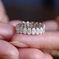 RAPRGOLD GRA Certified 0.5ct Oval Cut Moissanite Eternity Ring for Women Lab Diamond Engagement Wedding Rings Fine Jewelry Gifts