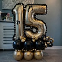 37pcs white gold 40 inch digital column balloon set, black and metal gold balloons for commemorative birthday parties