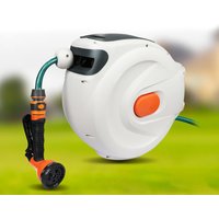 Retractable Garden Hose Reel Slow Return Auto Rewind Retractable Garden Hose Reel Wall Mount with Sprayer Nozzle for Car Wash