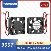 2Pcs YOUNUON 30mm 3cm 5V 12V 30mmx30mmx7mm 2Pin DC Brushless Mini Cooler Cooling Fan