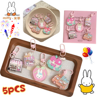5PCS Miffy Rabbit dining car keychain cartoon cute gift hanging backpack cartoon anime pendant couple best friend accessory