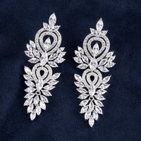 Luxury Leaf Marquise Zircon Long Drop Dangle Earrings Shiny Cubic Zirconia Bridal Women's Wedding Party Jewelry Accessories
